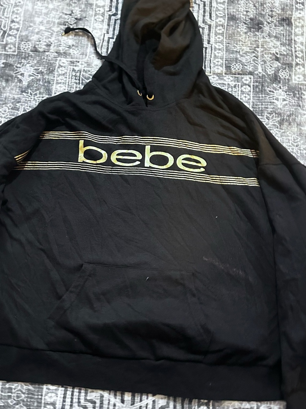 bebe Black Men’s Hoodie with Gold Accents